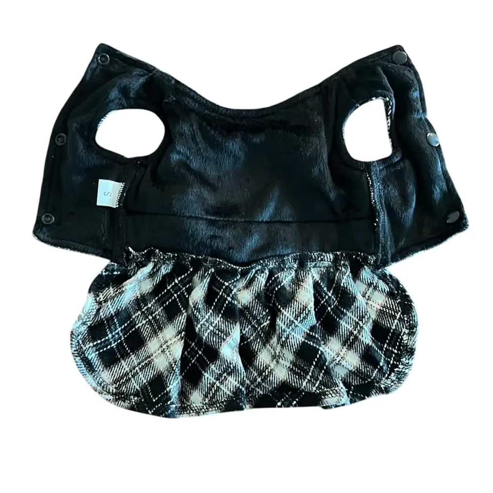 Yikeyo Black Plaid Dog Dress with Bling Bow Small Soft Warm Size Small